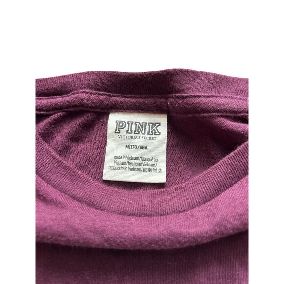 Victoria’s Secret Women’s PINK Varsity Style Burgundy Logo Tee Size Medium - Picture 3 of 4